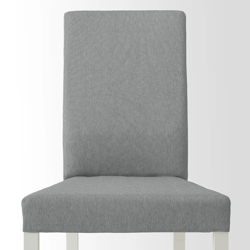 Modern high-back dining chair, grey, padded, removable cover.