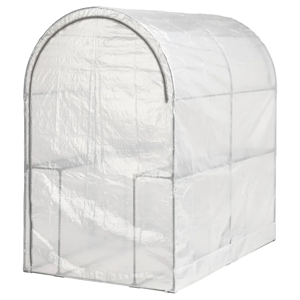 ASPAREN greenhouse, white, semi-transparent, arched cube design with zip entry, perfect for gardening.
