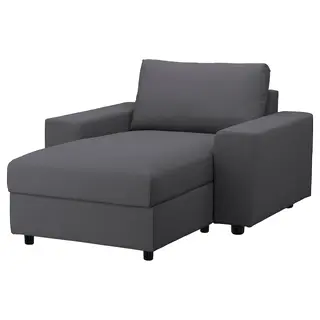 VIMLE chaise longue, with wide armrests/Hallarp grey, Width 125 x Depth 164 cm