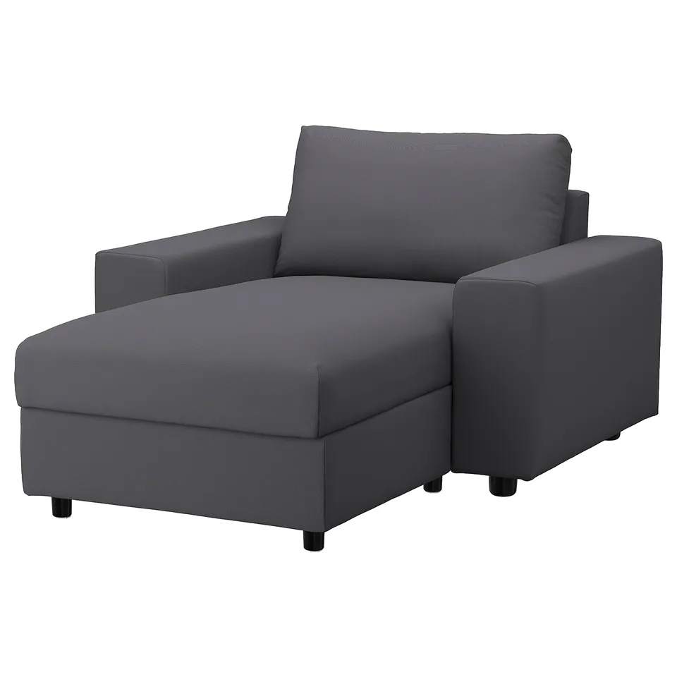 Grey VIMLE sectional sofa with storage chaise, modern design, cotton & polyester fabric, easy clean cover.