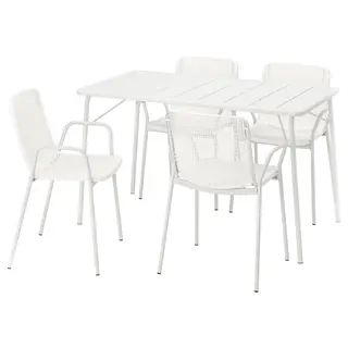 TORPARÖ table+4 chairs w armrests, outdoor, foldable white/white, 130x74 cm