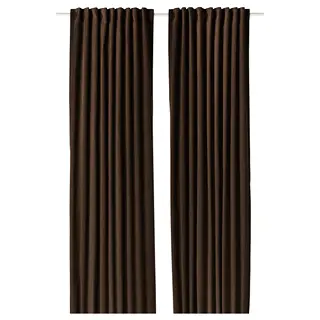 SANELA curtains, 1 pair, dark brown/with heading tape, 140x300 cm