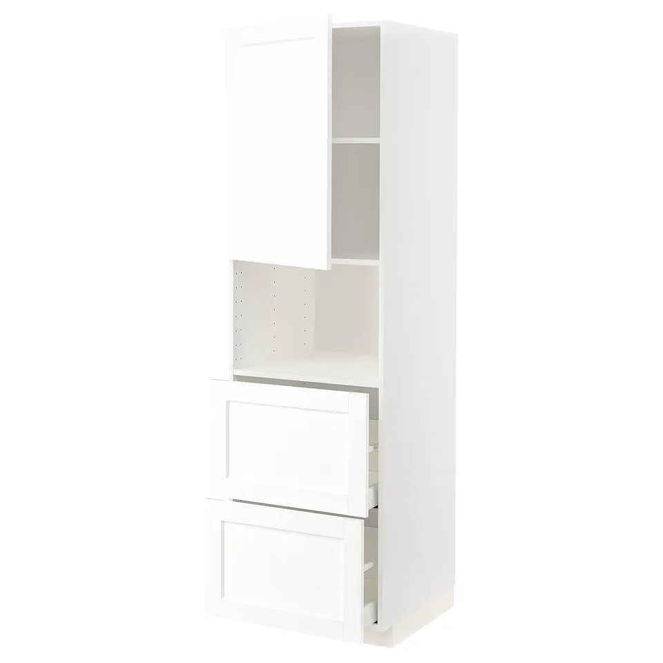 White wall cabinet from METOD kitchen system, modern design, tall and rectangular.