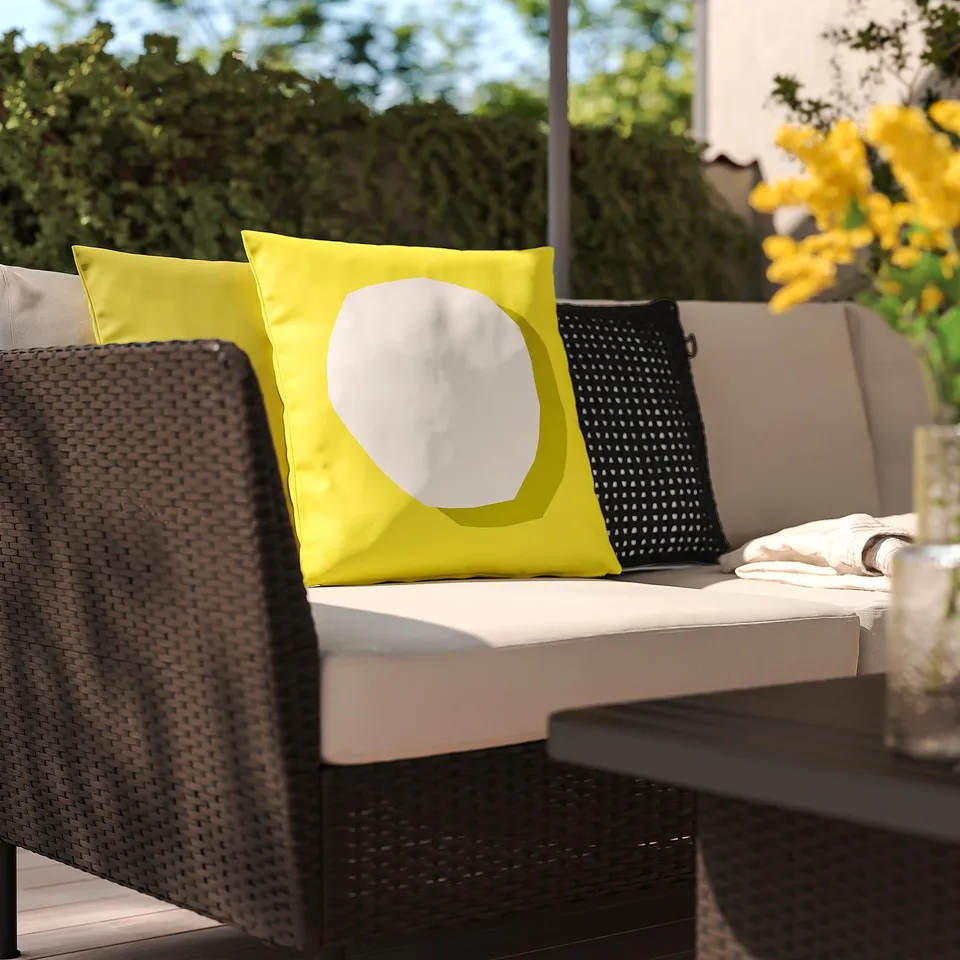 GULLBERGSÖ / HJÄRTERÖ Cushion, set of 3, bright yellow/white yellow-green/black out/indoor, 50x50 cm