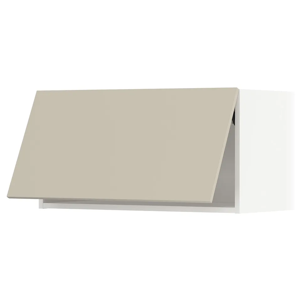 Light beige kitchen cabinet with smooth finish and square edges.