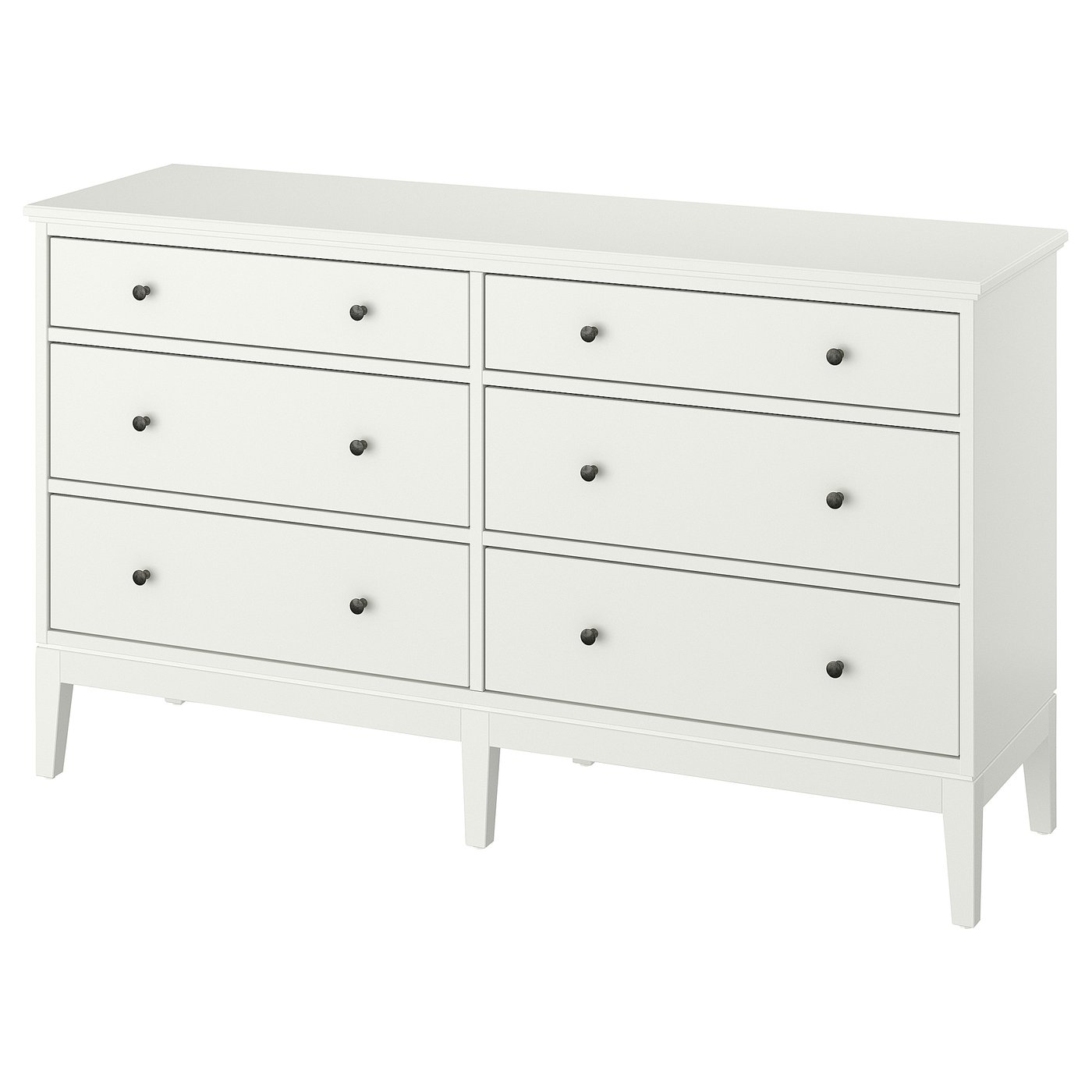 White IDANÄS dresser with six drawers and sleek design.