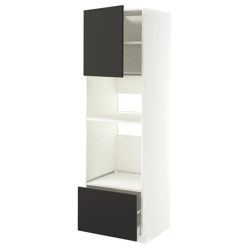 METOD / MAXIMERA High cabinet f built-in appliances, white/Nickebo matt anthracite, 60x60x200 cm