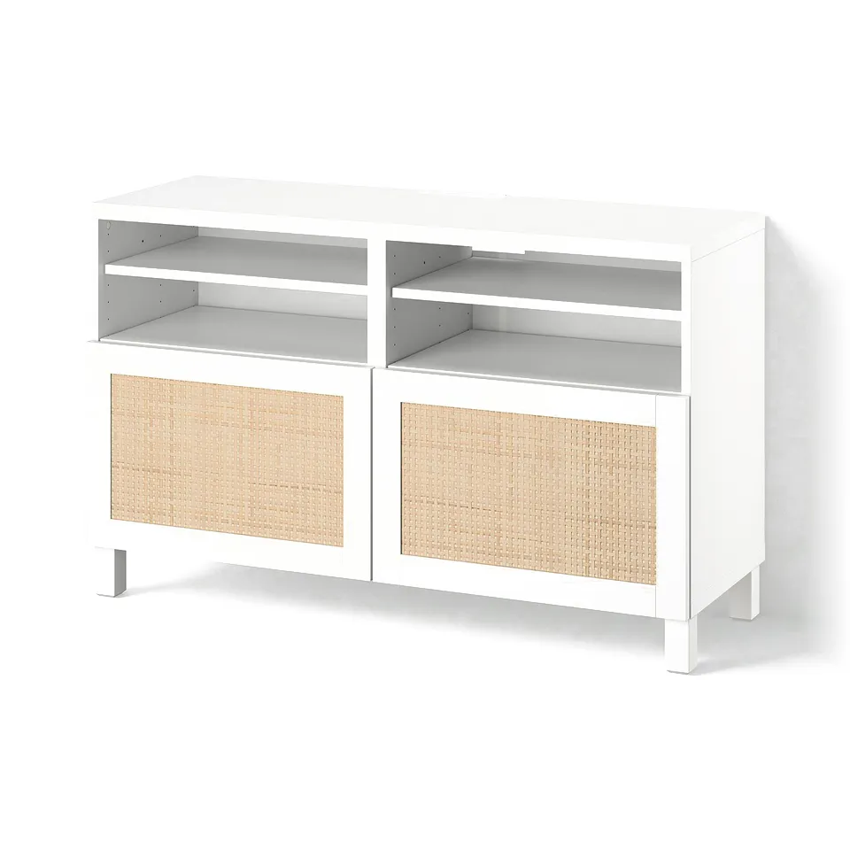 BESTÅ TV bench with doors, white/Studsviken/Stubbarp white, 120x42x74 cm