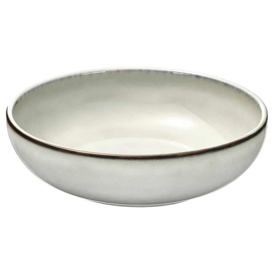 GLADELIG oven dish, white, stoneware, round, deep, sandy glaze.