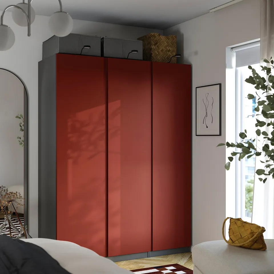 PAX / VIKANES Wardrobe combination, dark grey/red-brown, 150x60x201 cm