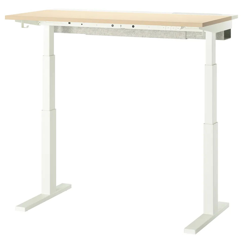 MITTZON desk - light wood, white legs, adjustable, modern.