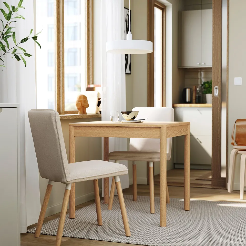 TONSTAD / TONSTAD Table and 2 chairs, oak veneer/Fridtuna light beige oak effect, 80/120x70 cm