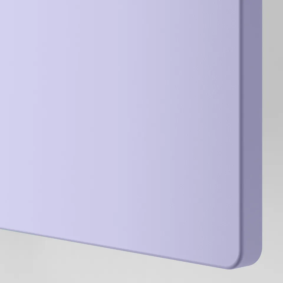 Smooth, light purple surface; high-quality finish on a rounded corner.