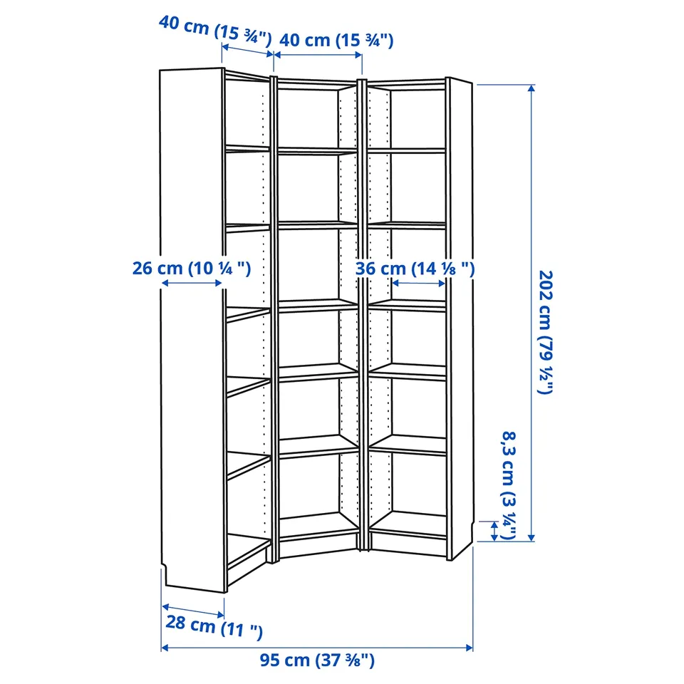 Illustration with measurements for the product: BILLY.