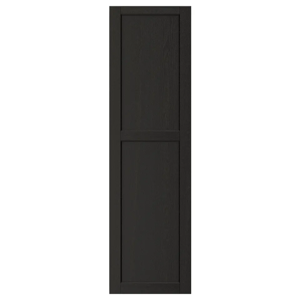 LERHYTTAN black kitchen door, featuring solid ash frame with bevelled edges and inset veneer panel. Classic design with robust character.