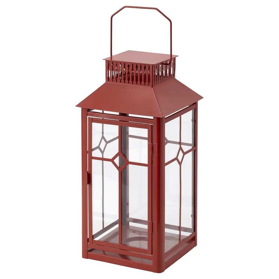 VINTERFINT Lantern for pillar candle, in/out, red, 44 cm