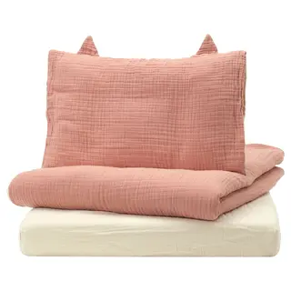 GULDVÄVARE 3-piece bedlinen set for cot, pale pink/beige, 60x120 cm