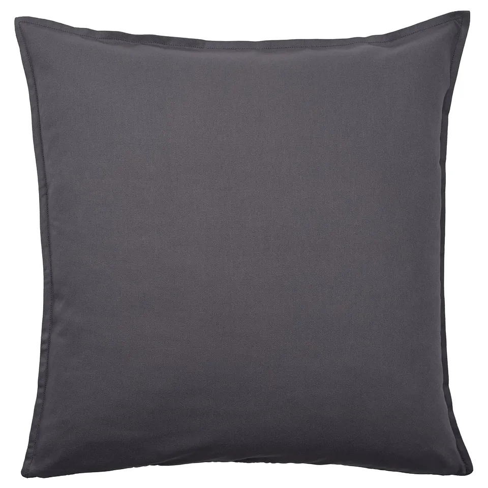 Dark grey GURLI cushion, square shape, solid colour, simple design, made from recycled cotton.