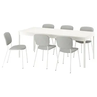 TONSTAD / VIHALS table and 6 chairs, off-white/white Tibbleby beige/grey, 200x85 cm