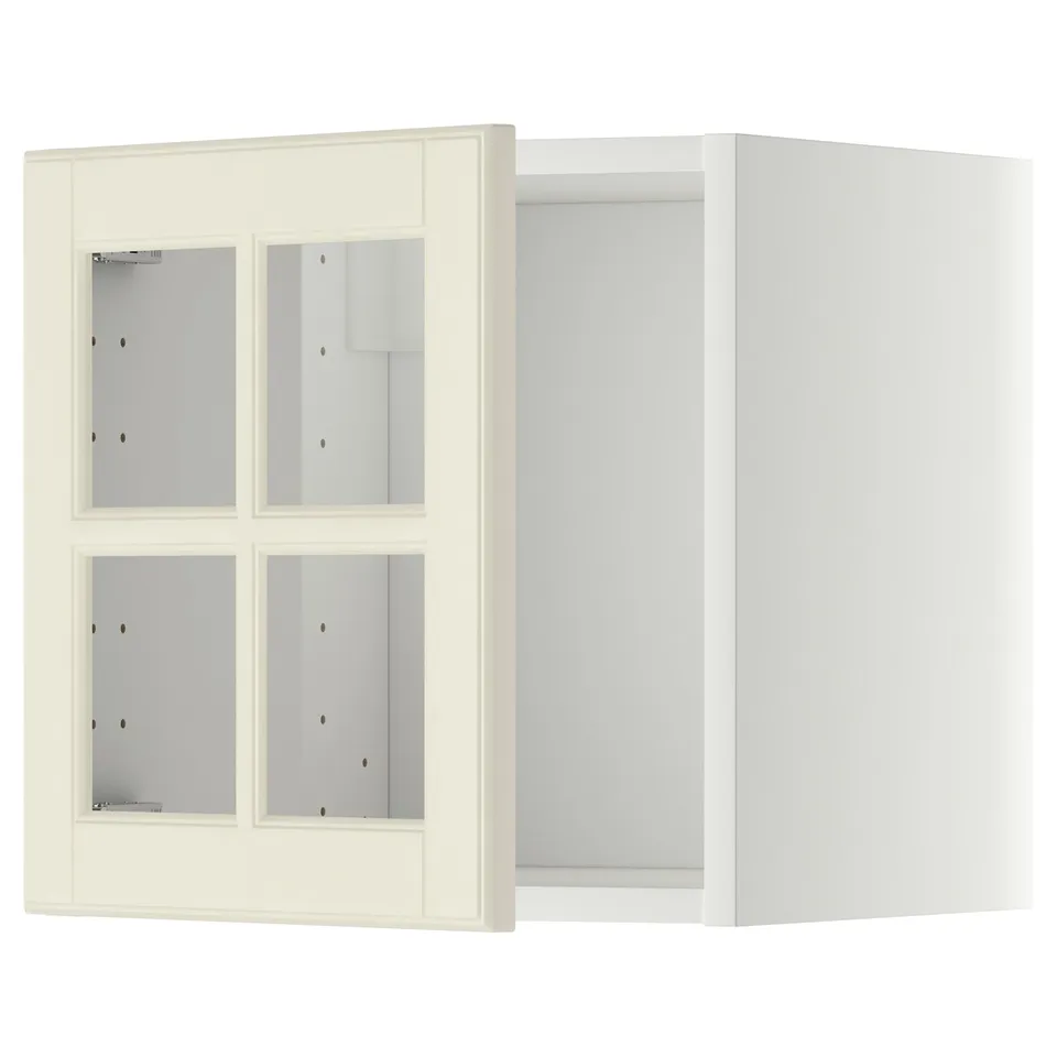 METOD kitchen wall cabinet, off-white with glass doors, square shape, traditional design.