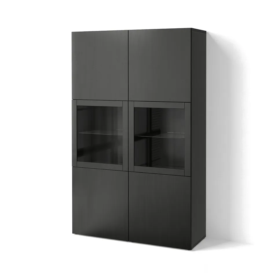 BESTÅ Storage combination w glass doors, black-brown Lappviken/Sindvik black-brown clear glass, 120x42x193 cm