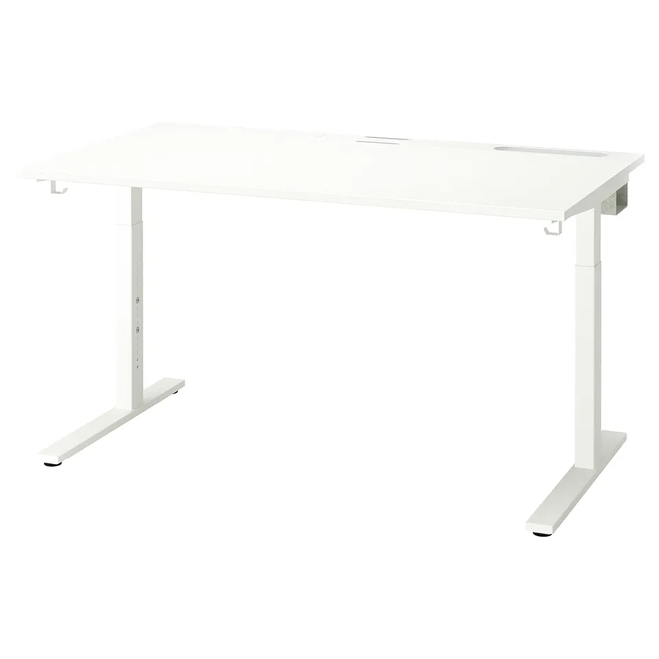 MITTZON white office table, rectangular, adjustable height. Durable melamine surface, stain-resistant.