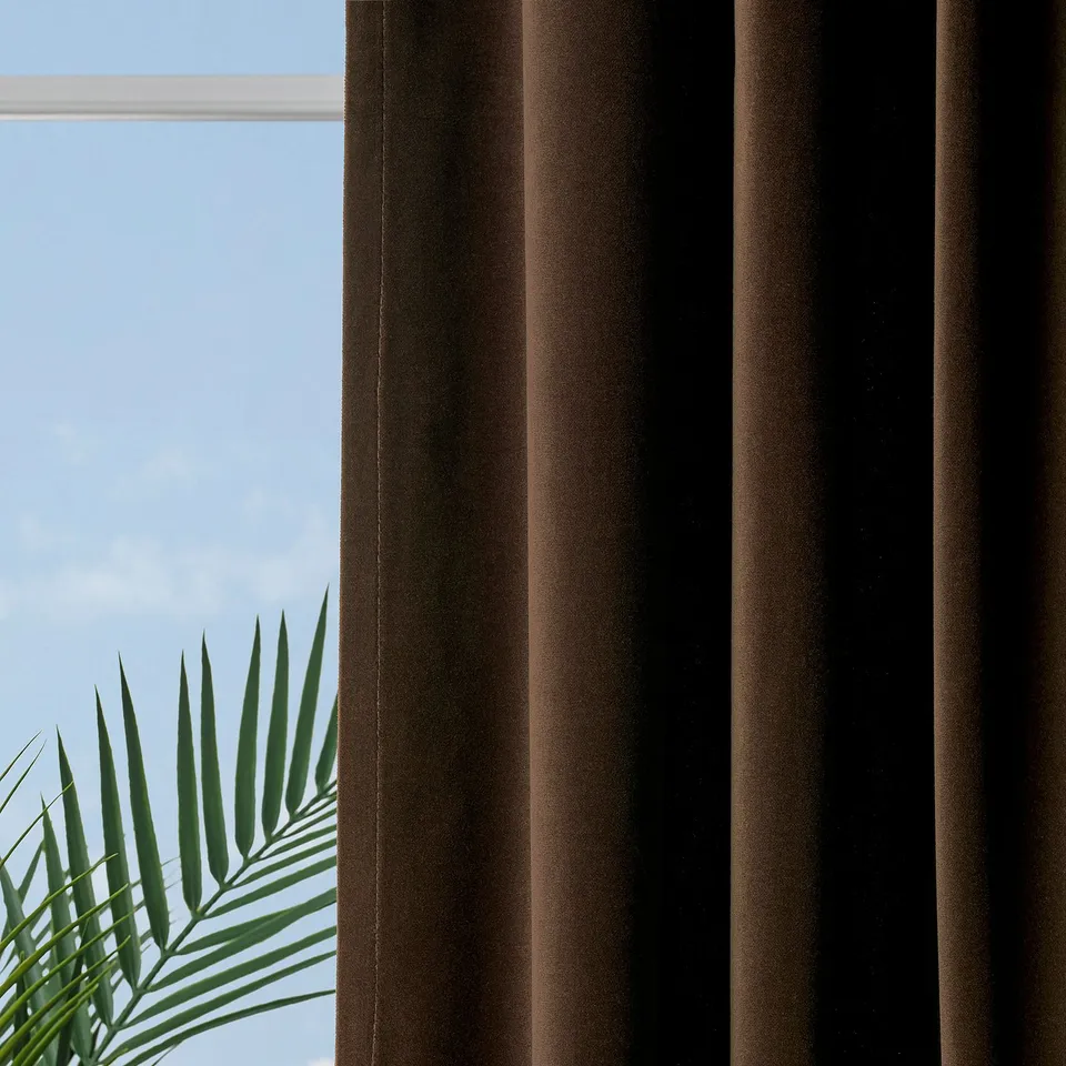 SANELA Curtains, 1 pair, dark brown/with eyelets, 140x300 cm