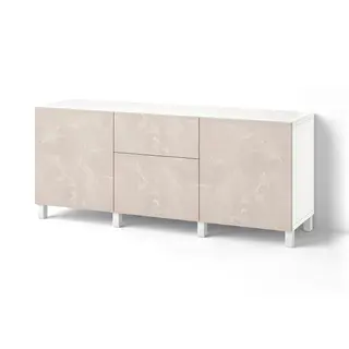 BESTÅ storage combination with drawers, white Bergsviken/Stubbarp/beige marble effect, 180x42x74 cm