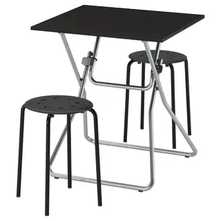 GUNDE / MARIUS table and 2 stools, folding black/black, 67x67 cm