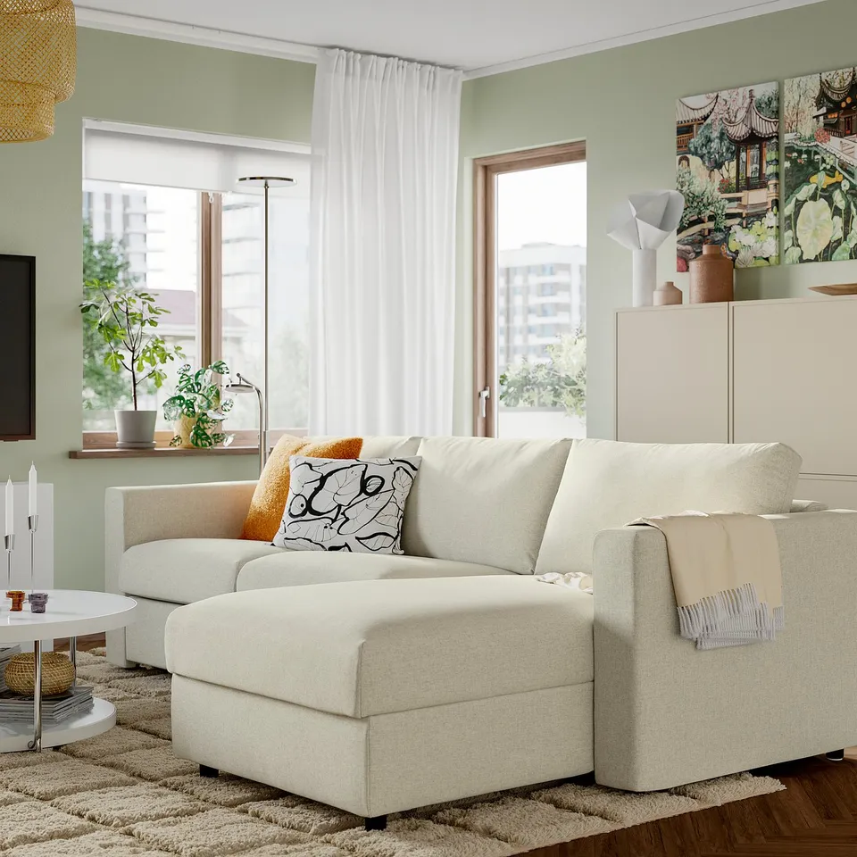 VIMLE 3-seat sofa, with chaise longue/Gunnared beige