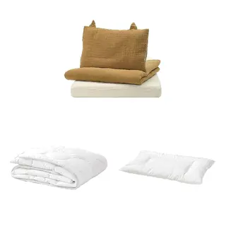 GULDVÄVARE/LEN/LENAST set: 3-piece bedlinen set for cot + duvet for cot + pillow for cot