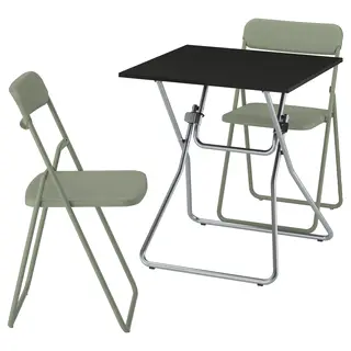 GUNDE / VIHALS table and 2 folding chairs, folding black/green