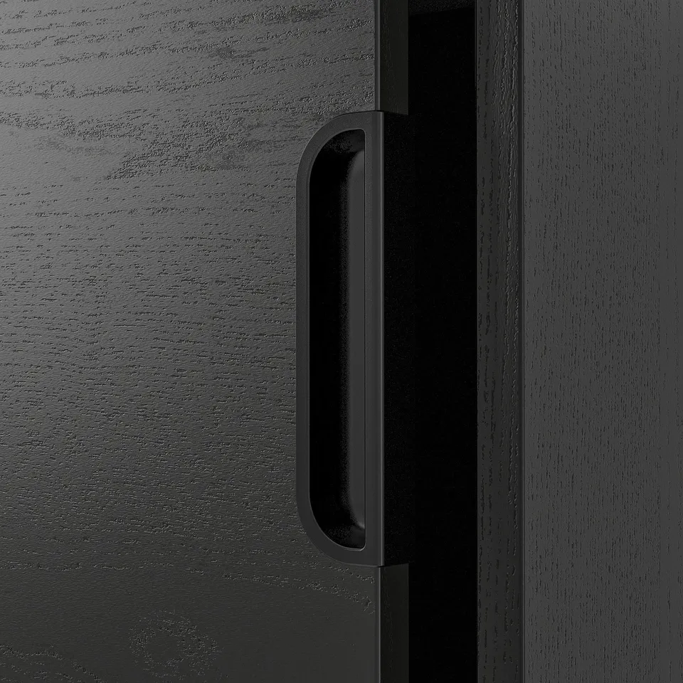 Black cabinet with sleek handle, showcasing modern design and quality finish. Durable and stylish storage solution.