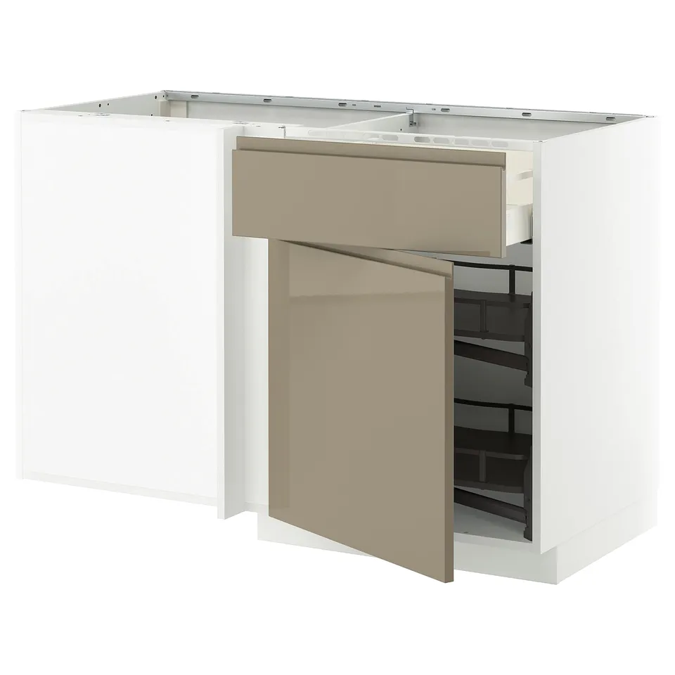 METOD kitchen unit: white, rectangular, modern, tan doors, pull-out shelf.
