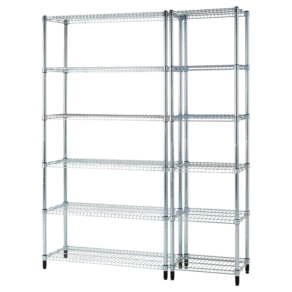 OMAR silver wire shelving, 5 adjustable shelves.
