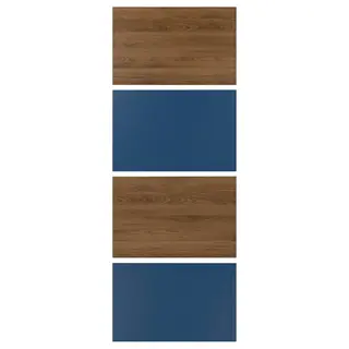 MEHAMN 4 panels for sliding door frame, walnut effect/blue, 75x201 cm