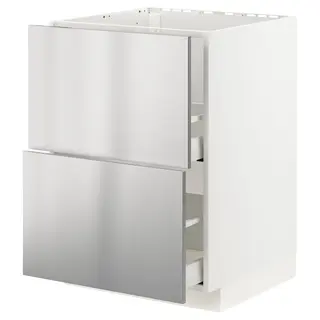 METOD / MAXIMERA base cab f sink+2 fronts/2 drawers, white/Vårsta stainless steel, 60x60 cm