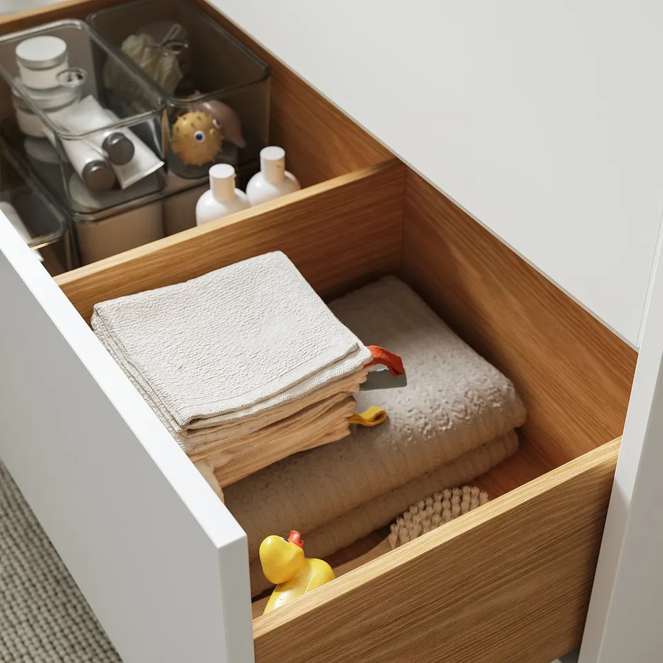 HAVBÄCK / ORRSJÖN Wash-stnd w drawers/wash-basin, white/black marble effect, 62x49x71 cm