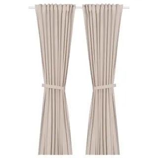 LENDA curtains with tie-backs, 1 pair, light pink/with heading tape, 140x300 cm