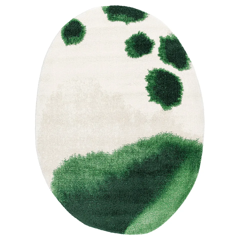 IKEA PS 2026 Rug, low pile, oval/green off-white, 200x266 cm