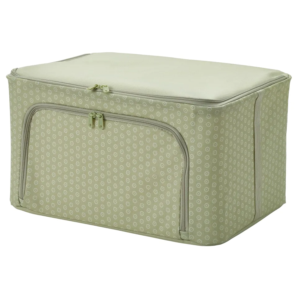 HEMMAFIXARE Storage case, flower/pale grey-green, 34x51x28 cm