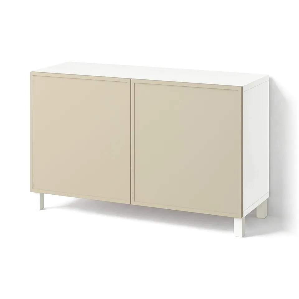 BESTÅ Storage combination with doors, Krukmakare beige/Stubbarp white, 120x42x74 cm
