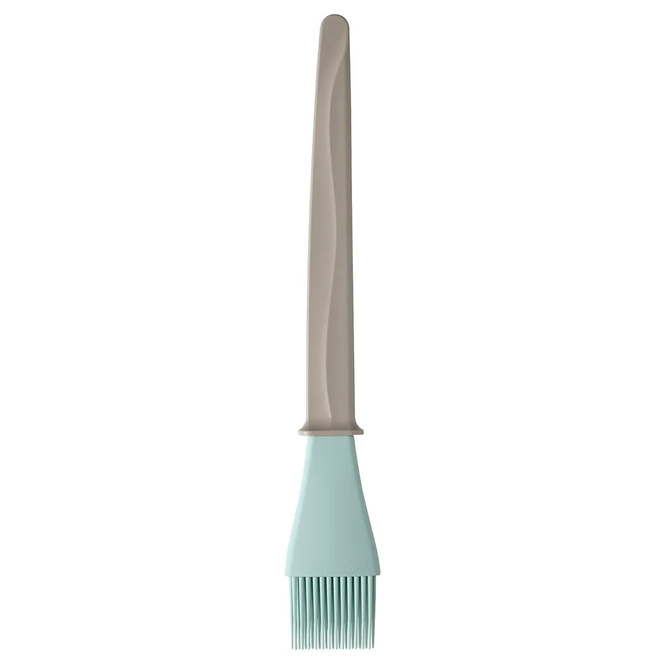 BAKGLAD brush, light teal & grey, silicone & plastic, handle long, bristles dense.