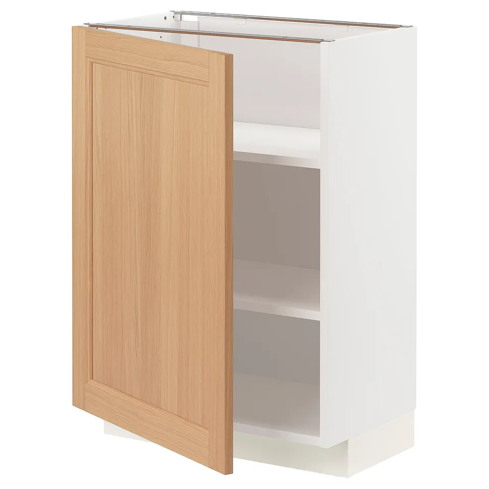 METOD kitchen cabinet, oak door, white, 2 shelves.