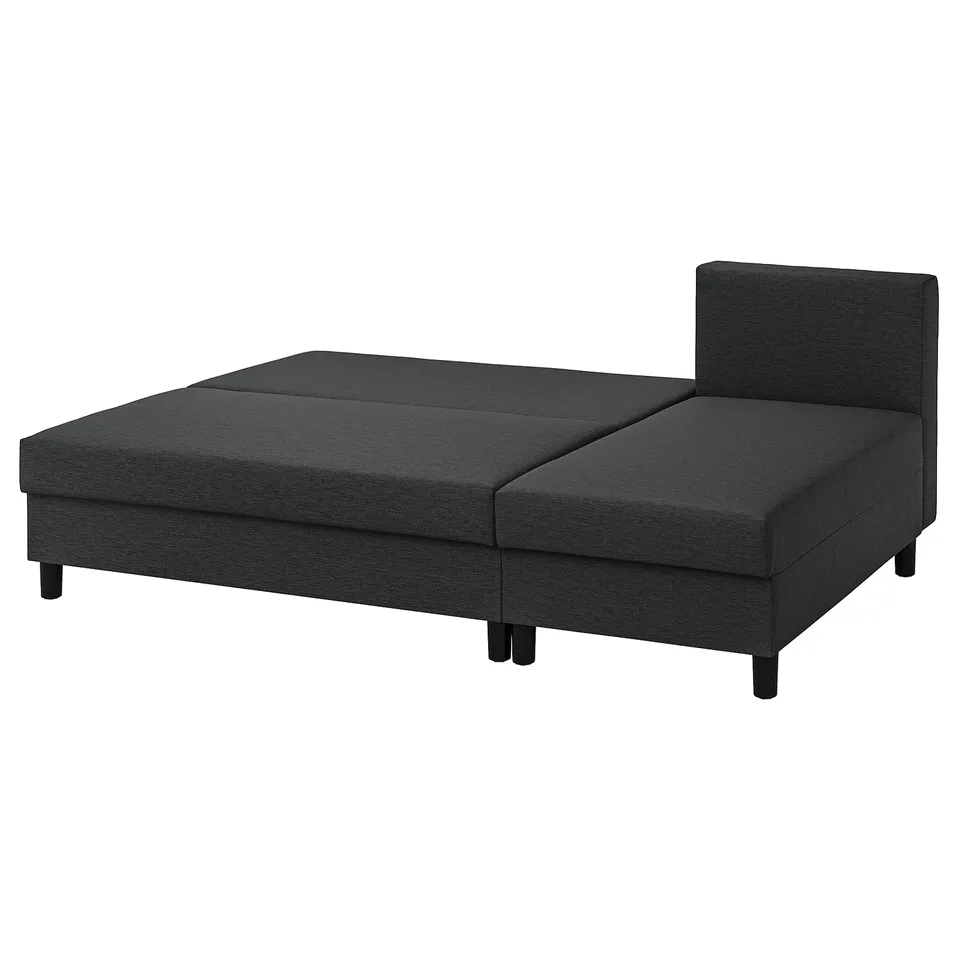 Dark grey ÄLVDALEN sofa, modern design, convertible to bed, with storage, square legs.