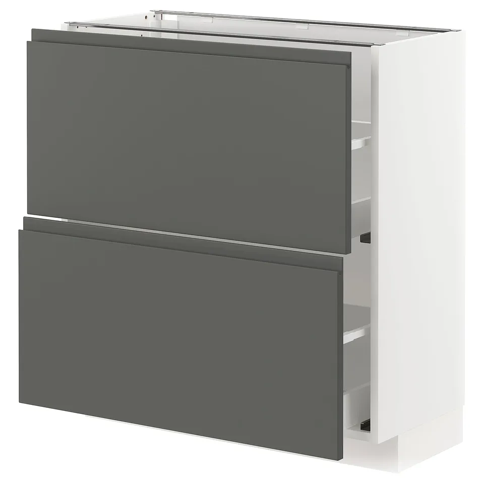 Modern dark grey kitchen cabinet with sleek, handle-less design.