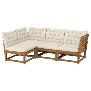 NÄMMARÖ corner sofa, 3-seat, outdoor light brown stained/Kuddarna light grey-beige, 210 cm