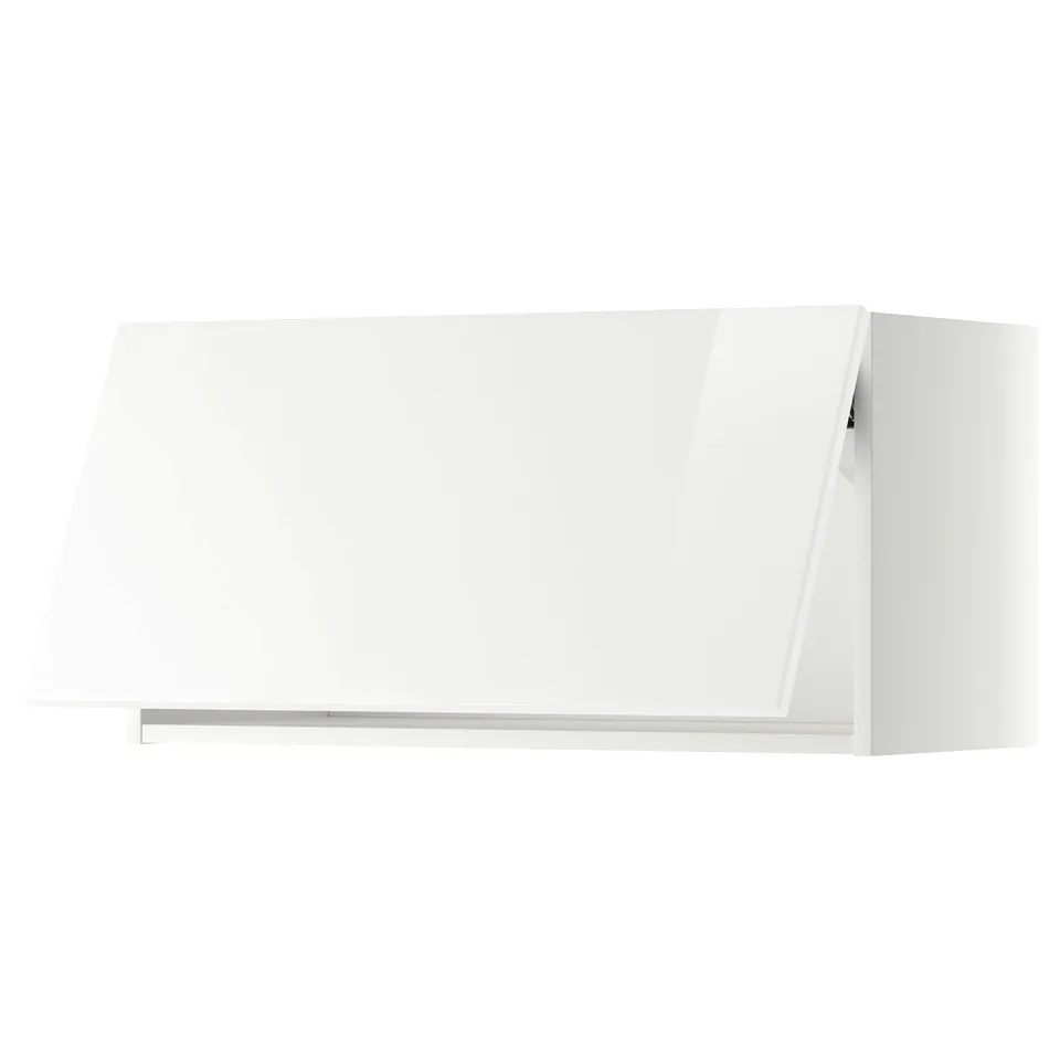 White high-gloss kitchen cabinet; modern design, sleek and clean look.