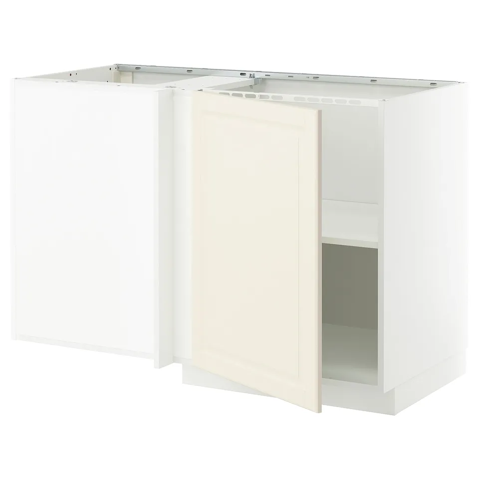METOD white kitchen cabinet, off-white doors, bevelled edges, solid.