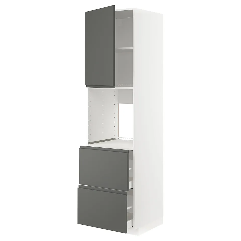METOD kitchen unit in white with grey drawers and door, sleek modern design.